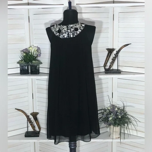 Maggy London Silk Black Beaded Sequin Mini Dress 6 - Picture 2 of 9